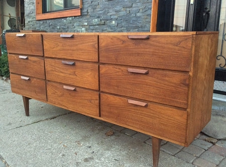 REFINISHED Walnut Mid Century Modern Dresser - Mid Century Modern Toronto