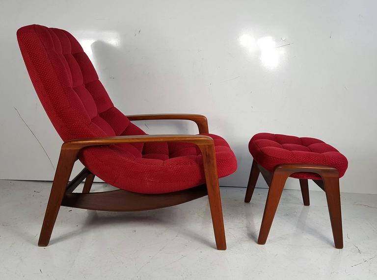 REFINISHED Iconic MCM Solid Teak Lounge Chair & Ottoman Scoop by Huber. Custom upholstery, PERFECT - Mid Century Modern Toronto