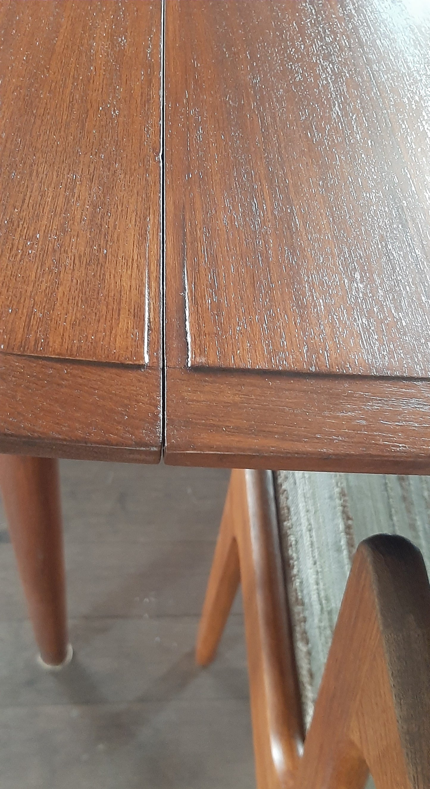 REFINISHED Danish MCM Teak Dining Table Round to Oval w Butterfly Leaf Selfstoring 48"-71"