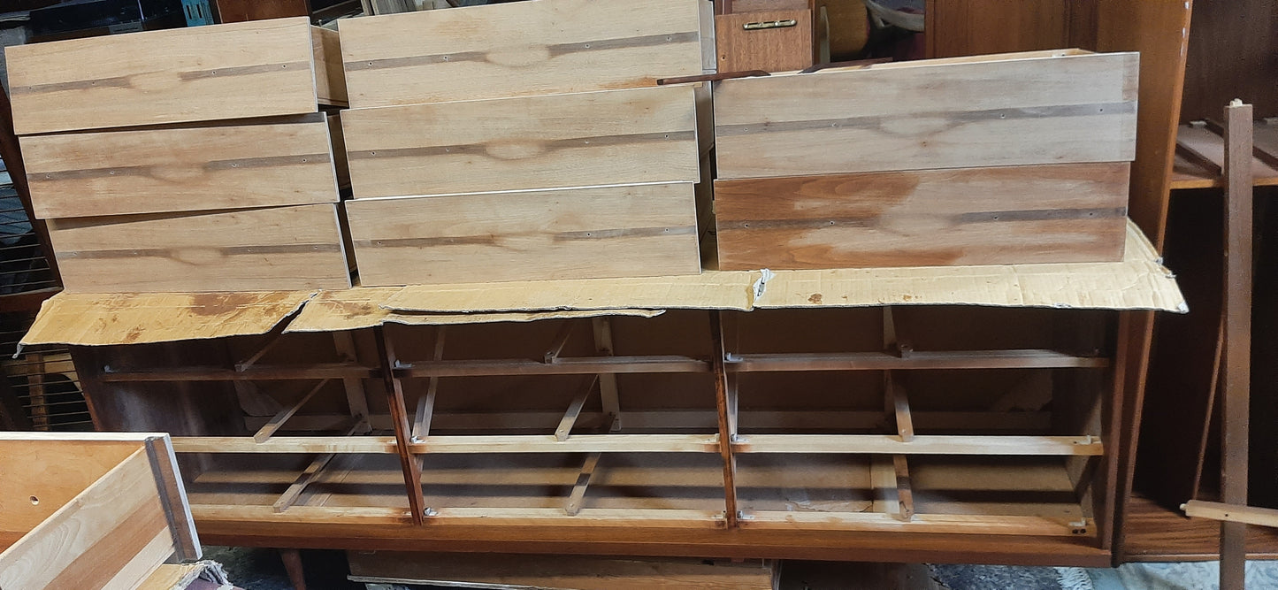 REFINISHED Mid Century Modern Walnut Dresser 9 drawers 84"