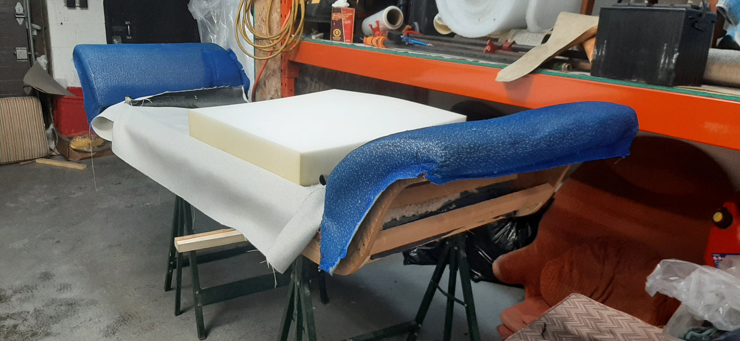 REFINISHED REUPHOLSTERED in Maharam MCM Gondola Sofa & Armchair by L. Tiengo, Perfect