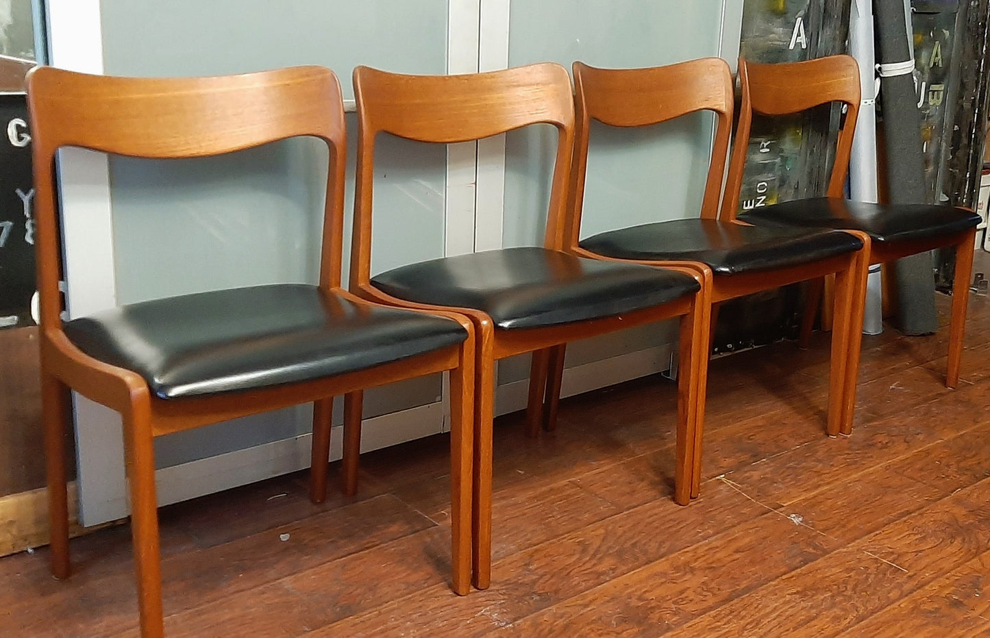 4 RESTORED Danish Mid Century Modern Teak Chairs, Moller style