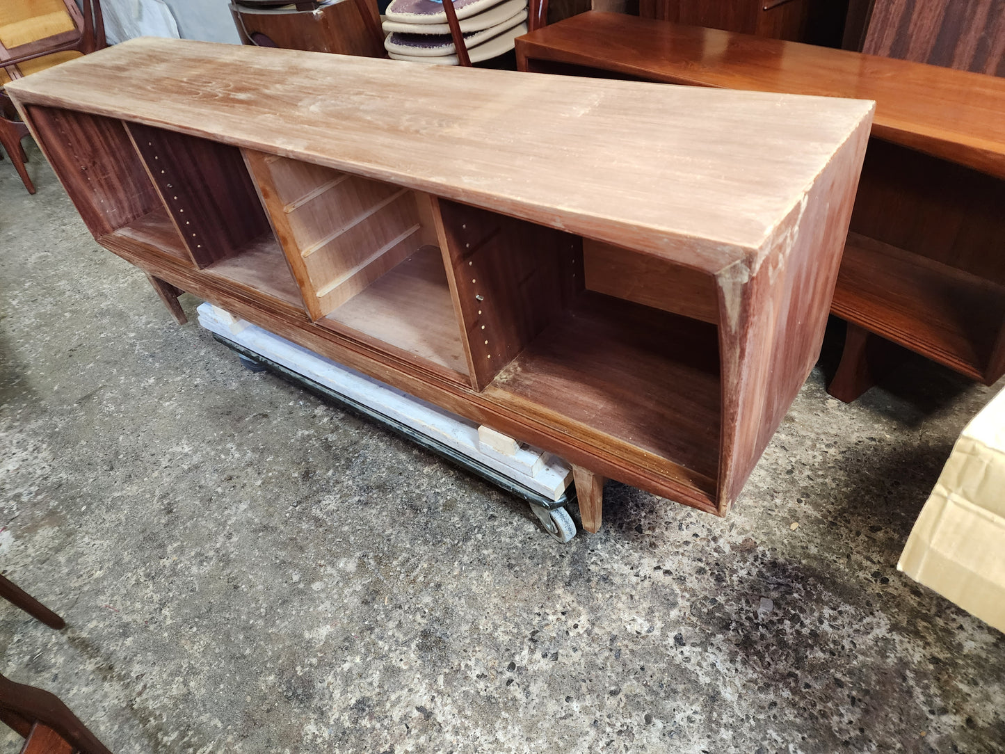 REFINISHED Danish Mid Century Modern Teak Sideboard 7 ft