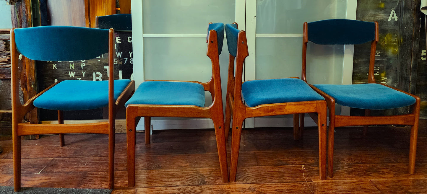 Wool Mohair Fabric Turquoise for 8 REFINISHED Danish MCM Teak Chairs by E.Buch