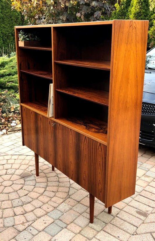 Restored Danish Modern Rosewood Bookcase Display Bar by Poul Hundevad, 54" x 12" x H 63" - Mid Century Modern Toronto