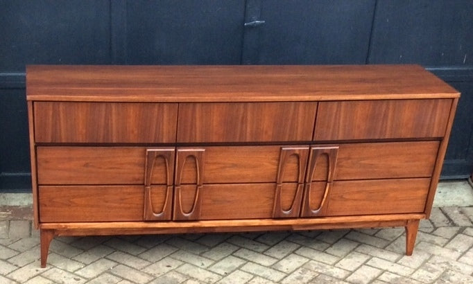 REFINISHED Sculptural Mid Century Modern Walnut Credenza Dresser 9 Drawers - Mid Century Modern Toronto