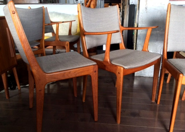 6 Danish MCM Teak Chairs REUPHOLSTERED (2 armchairs, 4 side chairs), $200 each - Mid Century Modern Toronto