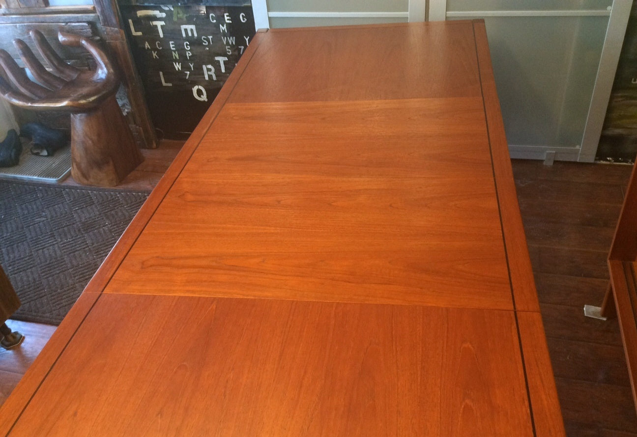 MCM Teak Dining Table Rectangular w 2 Leaves -REFINISHED 4.5-7.5 ft - Mid Century Modern Toronto