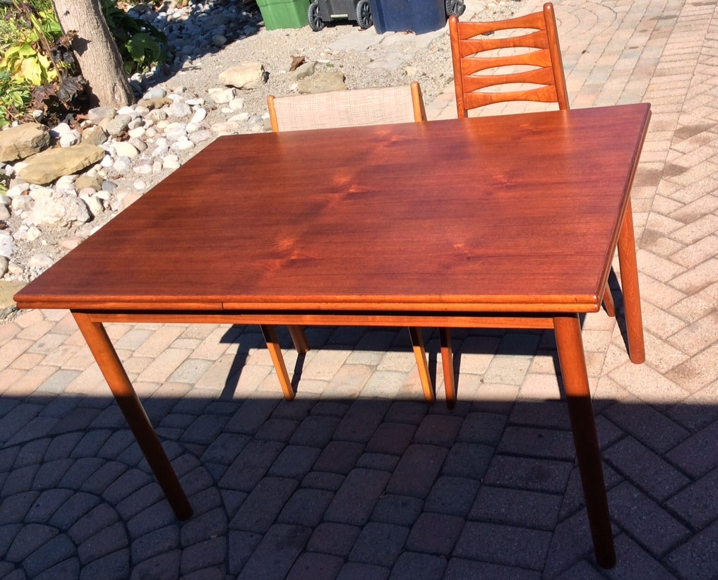 REFINISHED Mid Century Modern Teak Dining Table Extendable with 2 Leaves / Draw Leaf/ Pocket Leaf made in Denmark - Mid Century Modern Toronto