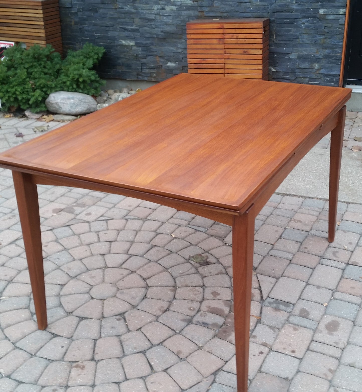 REFINISHED Danish Mid Century Modern Teak Floating Draw Leaf Dining Table - Mid Century Modern Toronto