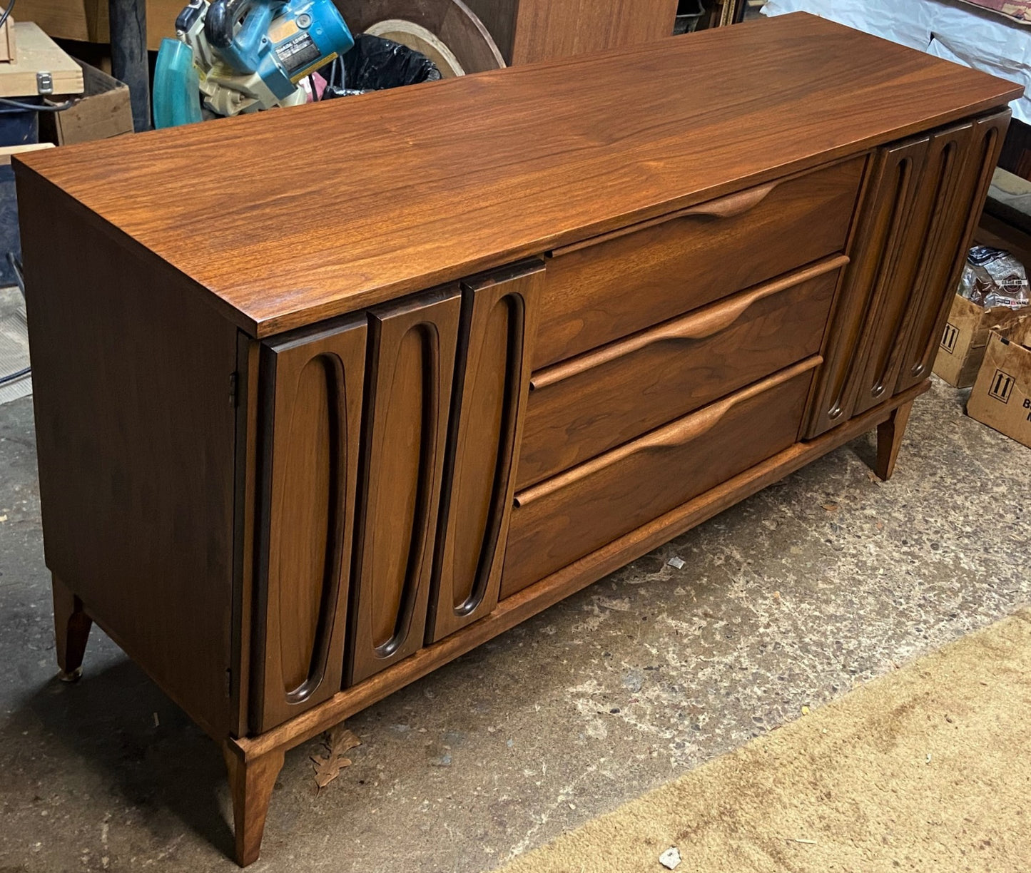 REFINISHED MCM Walnut Buffet Sideboard 5 ft Perfect