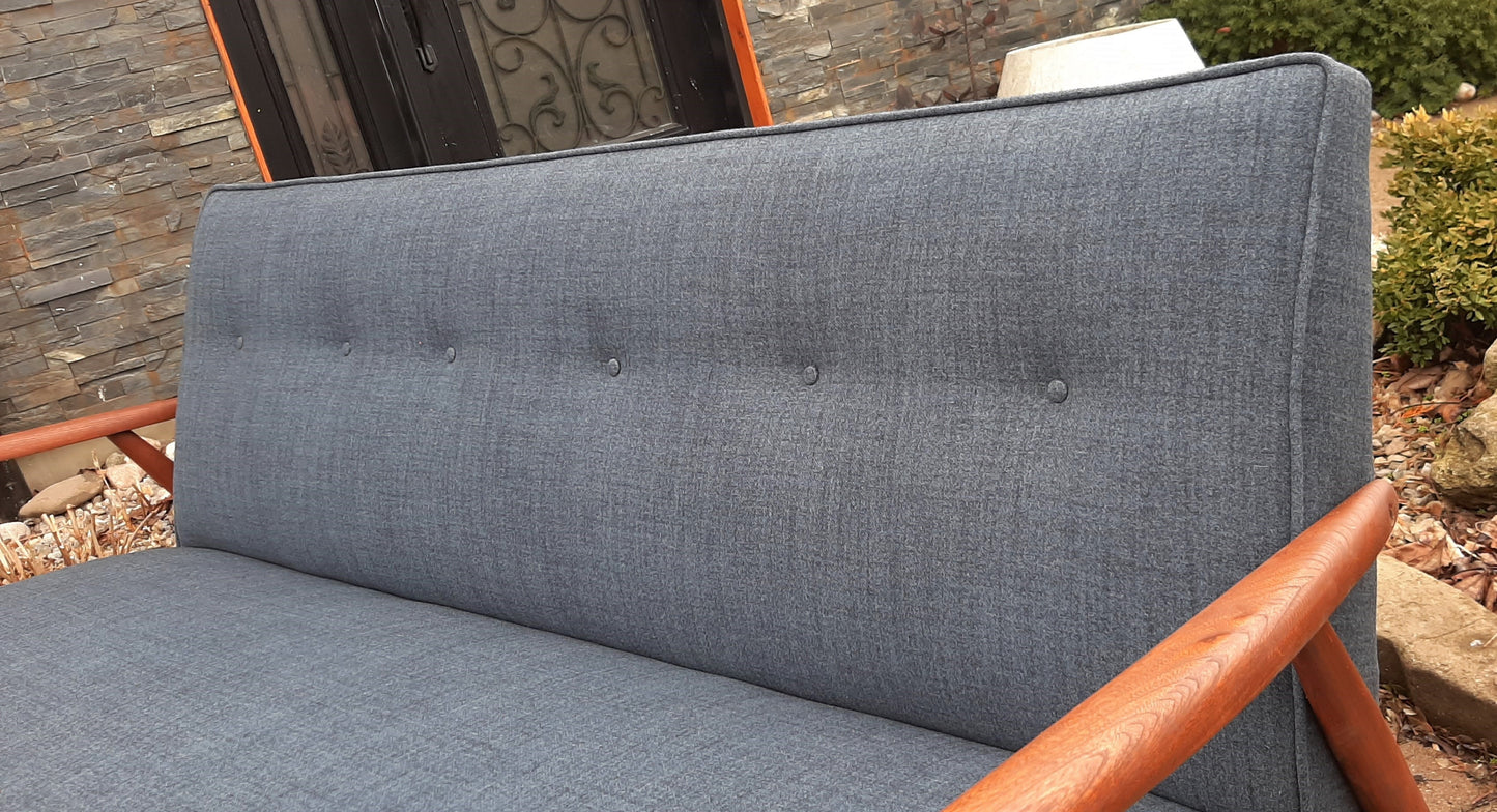 REFINISHED MID Century Modern 3-Seater Sofa w NEW navy/grey wool upholstery, PERFECT - Mid Century Modern Toronto