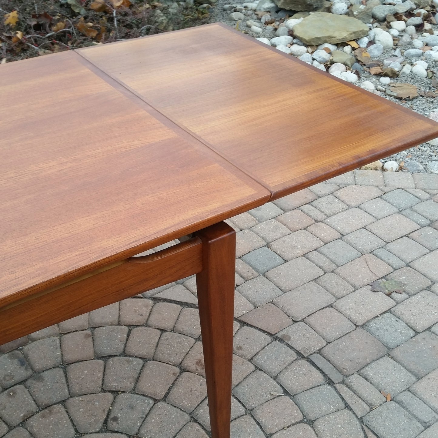 REFINISHED Danish Mid Century Modern Teak Floating Draw Leaf Dining Table - Mid Century Modern Toronto
