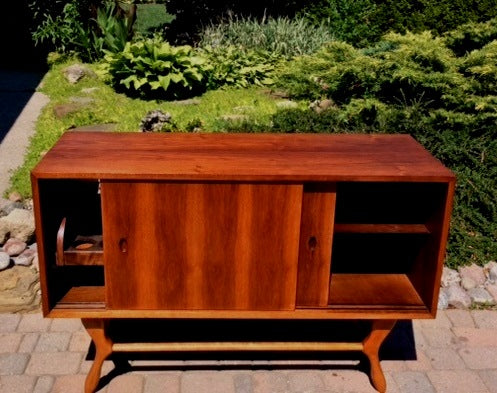 REFINISHED MCM Teak Bar Buffet TV Console w Light- Compact 46" - Mid Century Modern Toronto