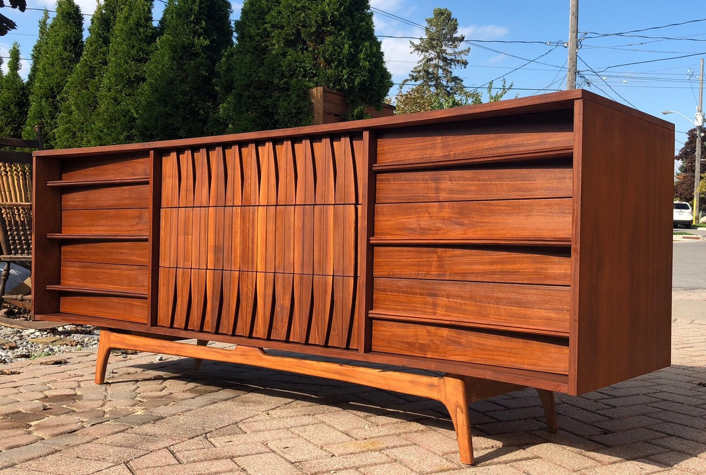 REFINISHED Sculptural MCM Walnut Dresser 9 drawers or Credenza 7ft perfect - Mid Century Modern Toronto