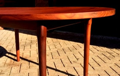 REFINISHED MCM Oval Teak Table w 3 Leaves by Punch Designs 64"-100" - Mid Century Modern Toronto