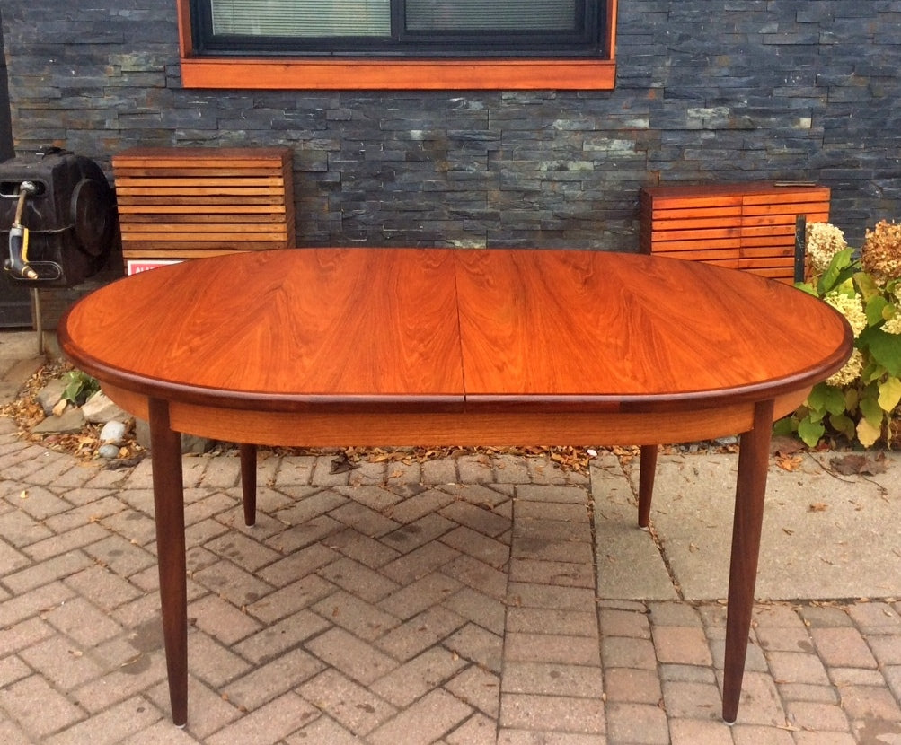 REFINISHED Mid Century Modern Oval Teak Dining Table Extendable Self Storing with butterfly leaf by GPlan - Mid Century Modern Toronto