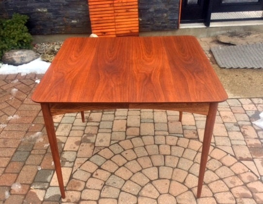 MCM Walnut Dining Table with 2 leaves REFINISHED 38"-74" - Mid Century Modern Toronto