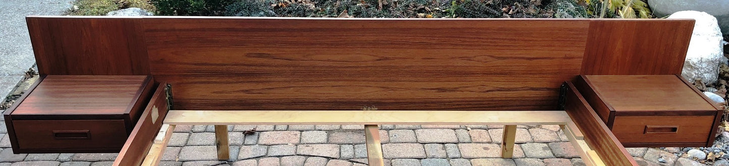 REFINISHED MCM Teak Bed with floating night stands Queen, Low profile - Mid Century Modern Toronto