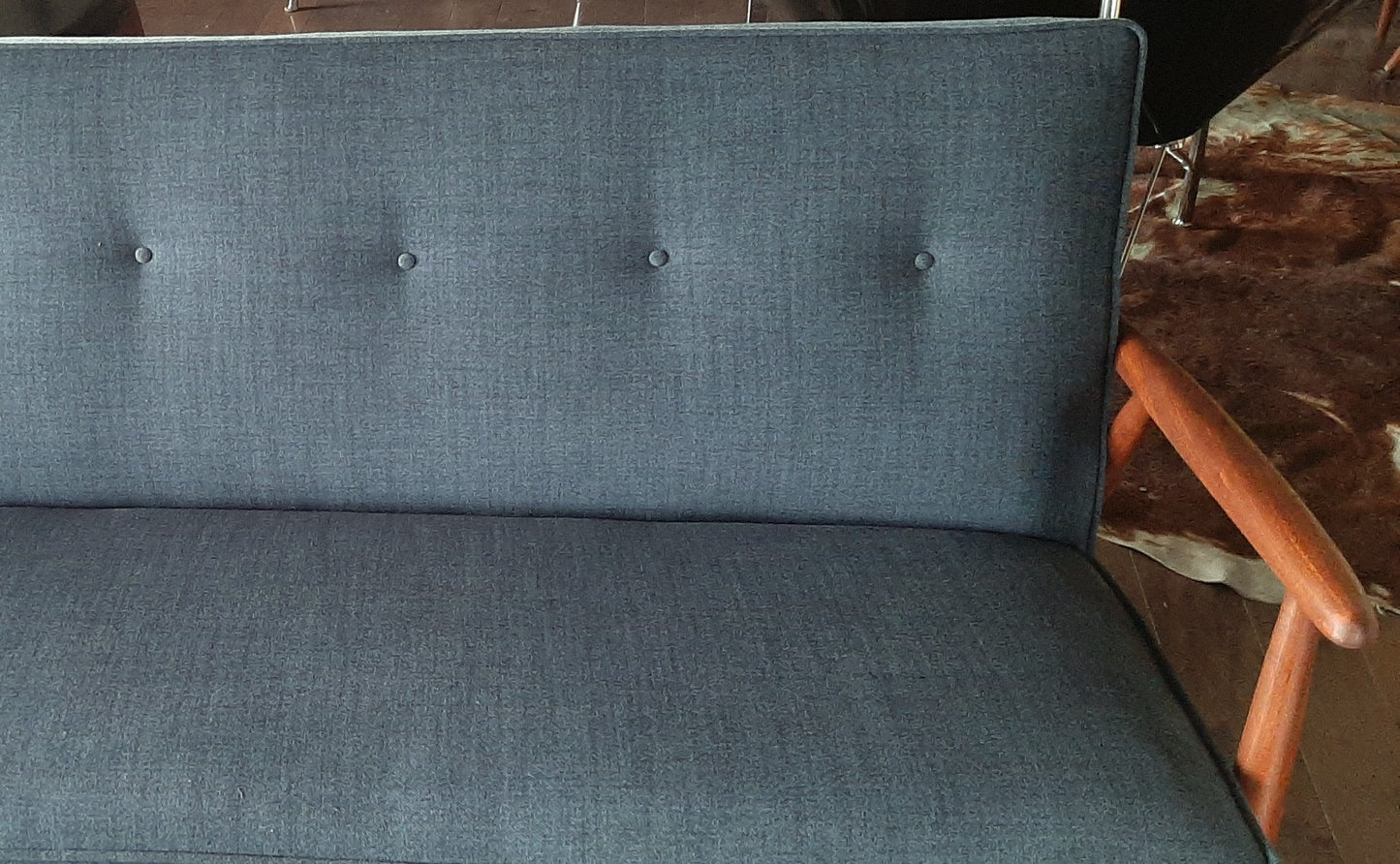 REFINISHED MID Century Modern 3-Seater Sofa w NEW navy/grey wool upholstery, PERFECT - Mid Century Modern Toronto