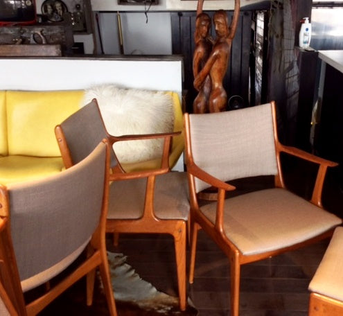 6 Danish MCM Teak Chairs REUPHOLSTERED (2 armchairs, 4 side chairs), $200 each - Mid Century Modern Toronto
