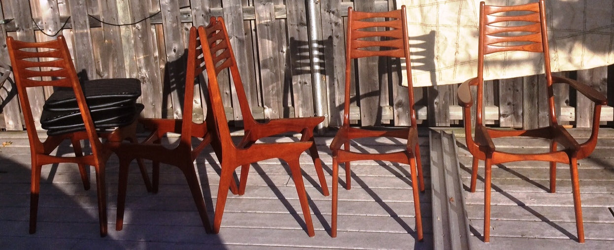 8 Danish MCM Teak Chairs REUPHOLSTERED by Korup Stolefabrik, $250 each. Arm chair also available - Mid Century Modern Toronto