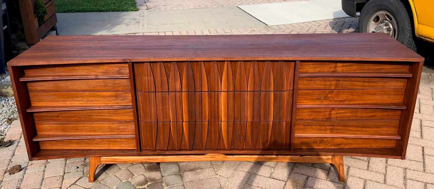 REFINISHED Sculptural MCM Walnut Dresser 9 drawers or Credenza 7ft perfect - Mid Century Modern Toronto