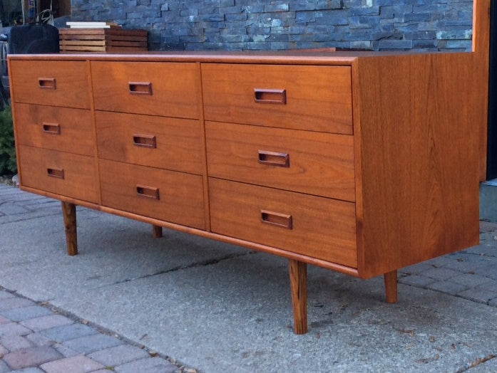 REFINISHED Mid Century Modern Teak Dresser 9 Drawers - Mid Century Modern Toronto