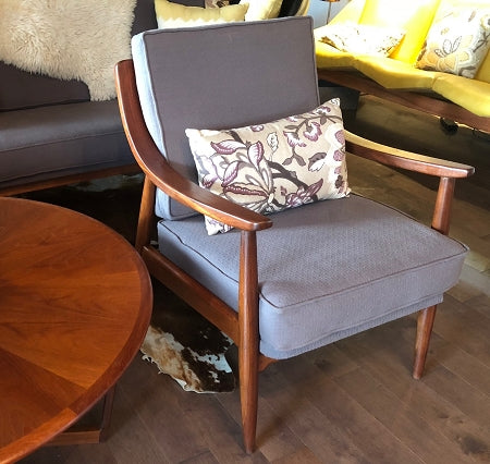 REFINISHED REUPHOLSTERED MCM Walnut Lounge Chairs Grey, each $599 (buy both or just one) - Mid Century Modern Toronto