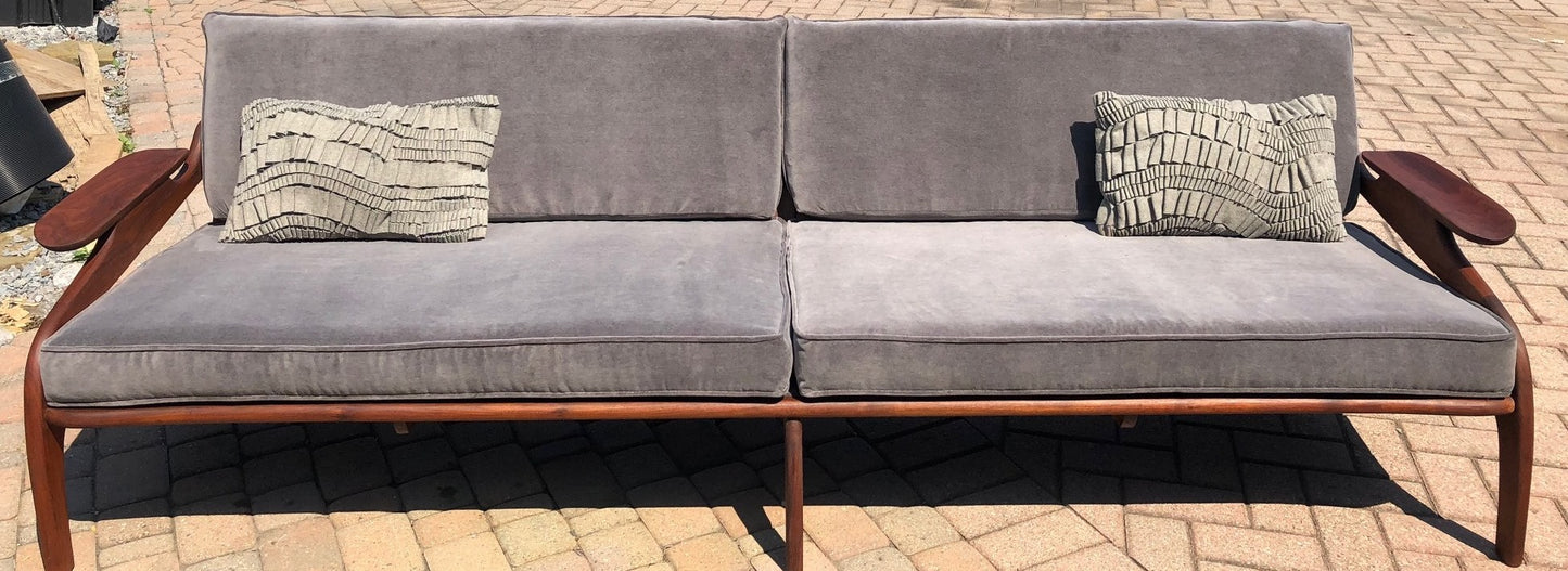 ON HOLD REFINISHED REUPHOLSTERED Adrian Pearsall Sofa Walnut & Grey Velvet 100" - Mid Century Modern Toronto