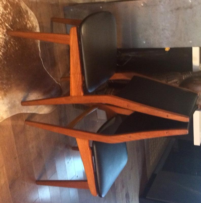 4 Danish MCM Teak Chairs REUPHOLSTERED with floating seats $125 each - Mid Century Modern Toronto