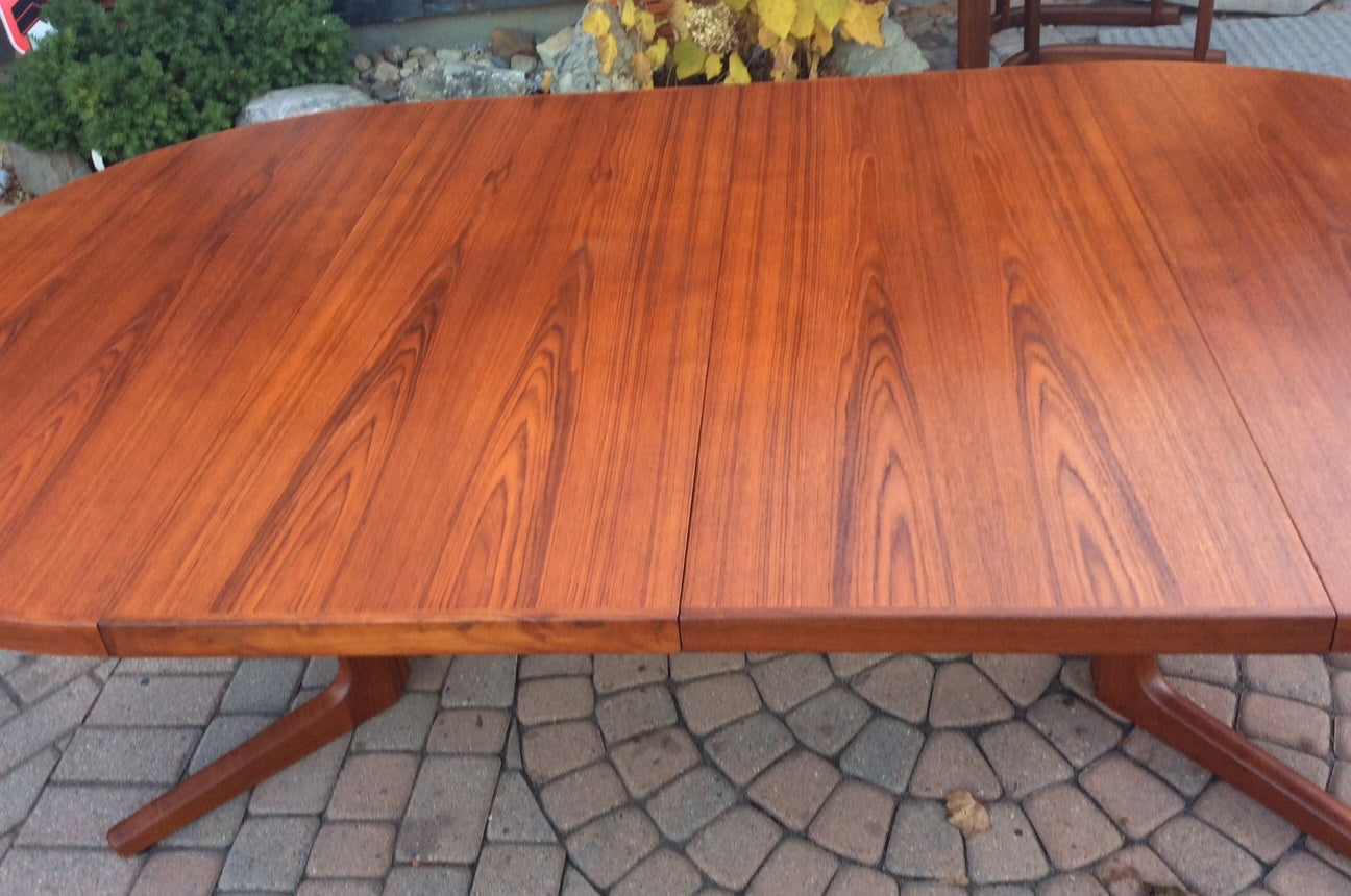 REFINISHED Danish Mid Century Modern Teak Dining Table Extendable Round to Oval with 2 Leaves - Mid Century Modern Toronto