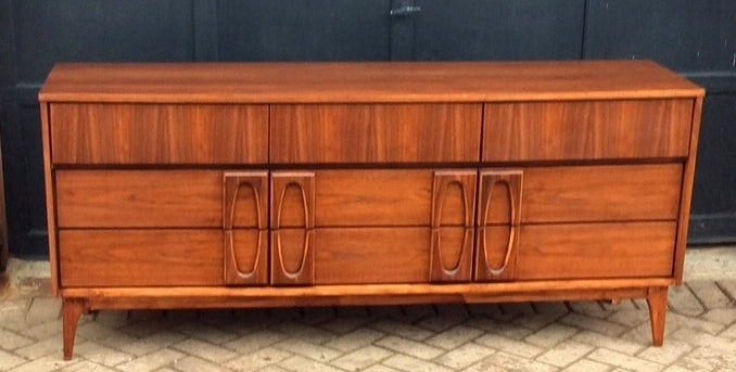 REFINISHED Sculptural Mid Century Modern Walnut Credenza Dresser 9 Drawers - Mid Century Modern Toronto