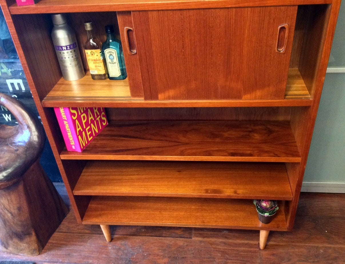 Danish MCM Teak Display Bookcase Bar Narrow REFINISHED 35.5" - Mid Century Modern Toronto