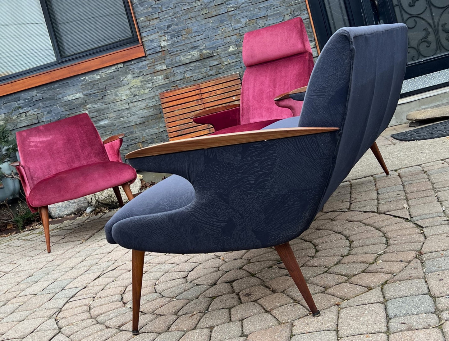 REFINISHED REUPHOLSTERED Mid Century Modern L. Tiengo Sofa & 2 Lounge Chairs