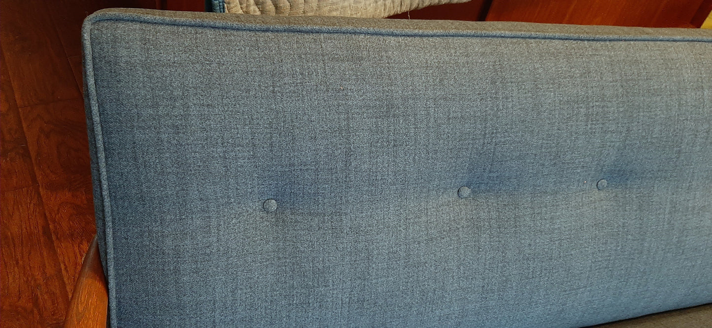 REFINISHED MID Century Modern 3-Seater Sofa w NEW navy/grey wool upholstery, PERFECT - Mid Century Modern Toronto