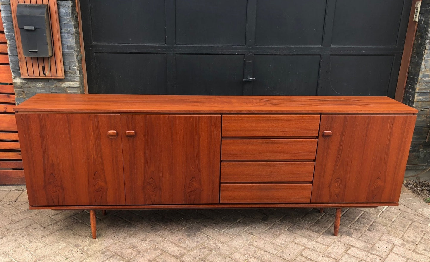 REFINISHED MCM Teak High and Long Credenza 94.5" - Mid Century Modern Toronto