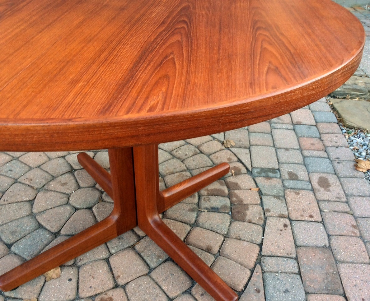 REFINISHED Danish Mid Century Modern Teak Dining Table Extendable Round to Oval with 2 Leaves - Mid Century Modern Toronto