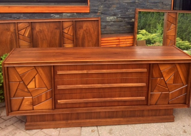 REFINISHED MCM Walnut Brutalist Credenza or Dresser in Paul Evans style, 74", PERFECT (part of the set) - Mid Century Modern Toronto