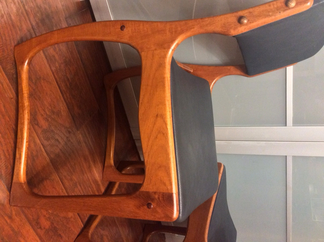 Set of 4 Mid Century Modern Danish Solid Teak Chairs REUPHOLSTERED with sleigh legs - Mid Century Modern Toronto