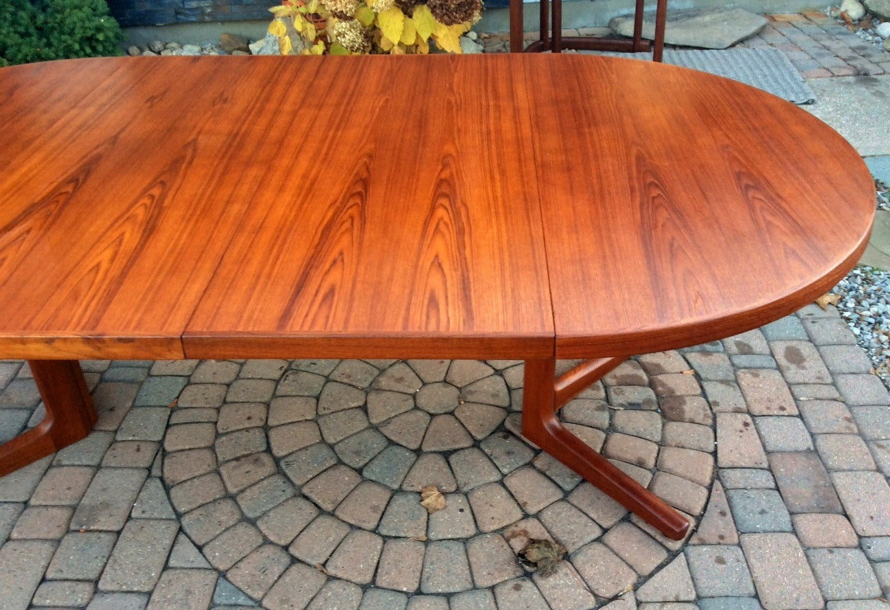 REFINISHED Danish Mid Century Modern Teak Dining Table Extendable Round to Oval with 2 Leaves - Mid Century Modern Toronto