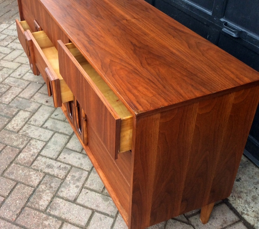REFINISHED Sculptural Mid Century Modern Walnut Credenza Dresser 9 Drawers - Mid Century Modern Toronto