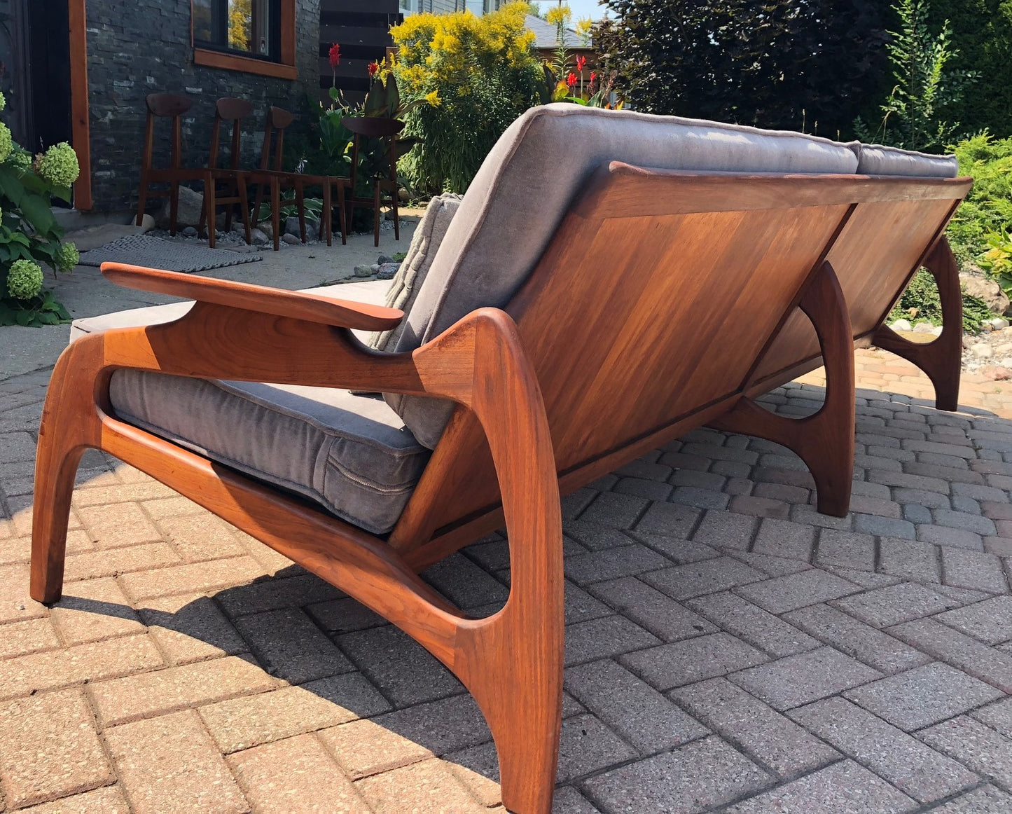 ON HOLD REFINISHED REUPHOLSTERED Adrian Pearsall Sofa Walnut & Grey Velvet 100" - Mid Century Modern Toronto