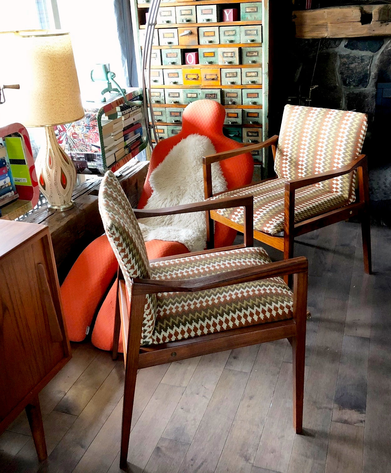A Pair of REFINISHED REUPHOLSTERED MCM Walnut Armchairs by Walter Nugent, each $499 - Mid Century Modern Toronto