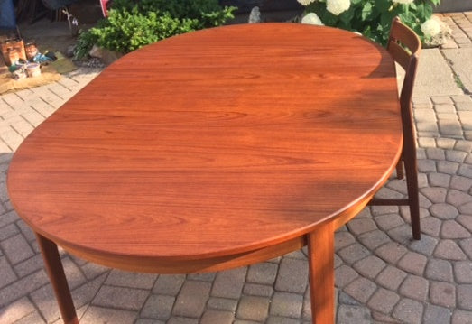REFINISHED Danish MCM Teak Table Round to Oval w 2 Leaves 47-86" - Mid Century Modern Toronto