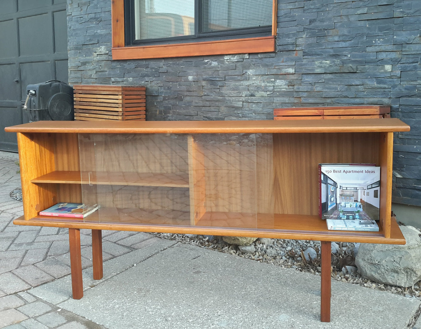 Mid Century Modern Teak Display China Bookcase NARROW - Mid Century Modern Toronto