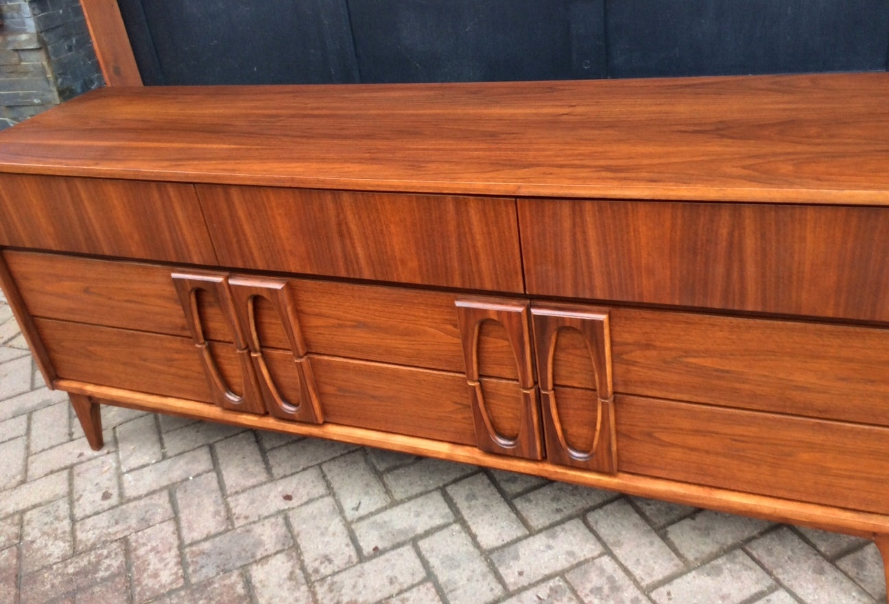 REFINISHED Sculptural Mid Century Modern Walnut Credenza Dresser 9 Drawers - Mid Century Modern Toronto
