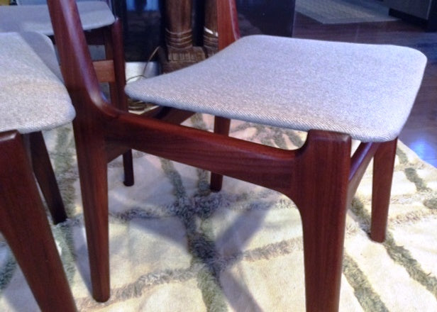 4 Danish Mid-Century Modern Teak Chairs with Floating Seats REFINISHED REUPHOLSTERED $200 each - Mid Century Modern Toronto