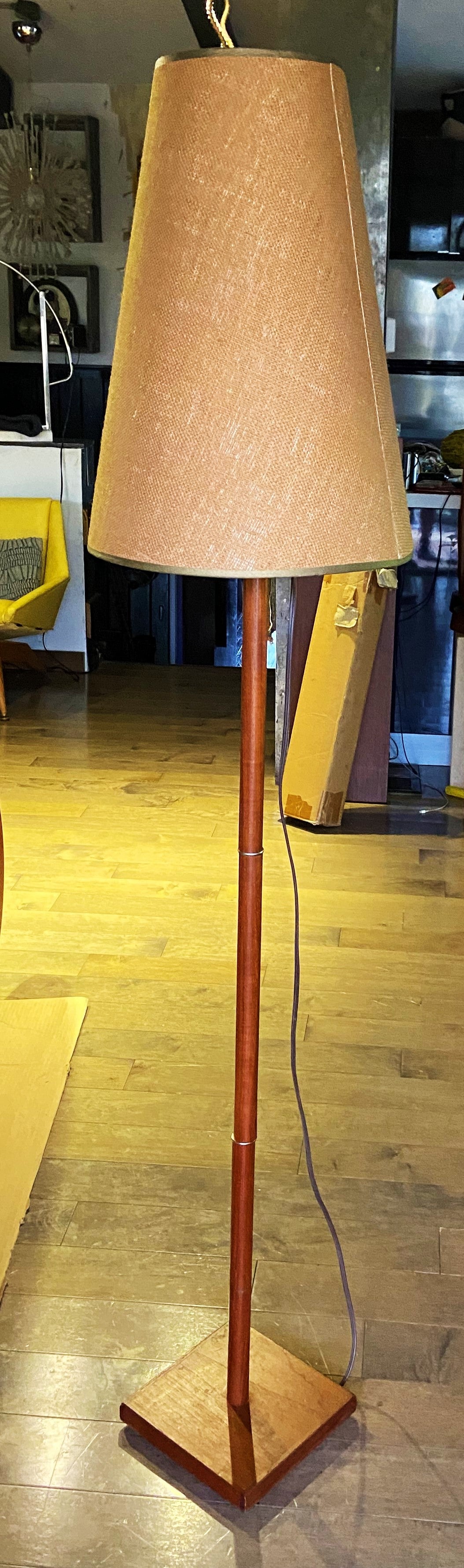 Mid Century Modern Teak Floor Lamp, H 63" (including shade)