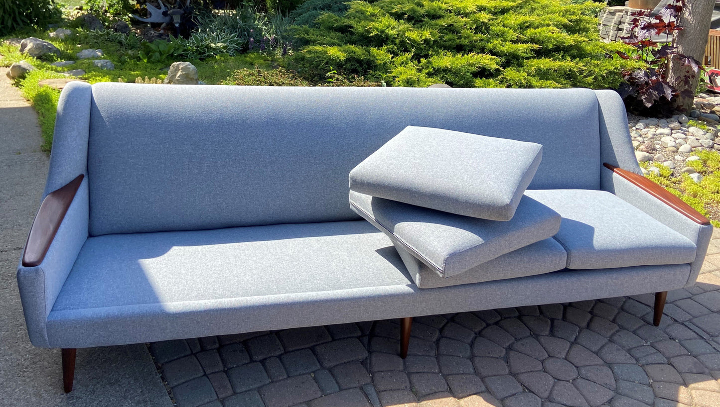 REFINISHED REUPHOLSTERED Danish MCM Teak Sofa 4-Seater